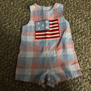 Petit Ami 6 Months Red and Blue Checkered Baby Romper